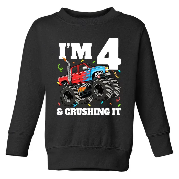 Monster Truck 4th Birthday Boy 4 Four Year Old Toddler Sweatshirt