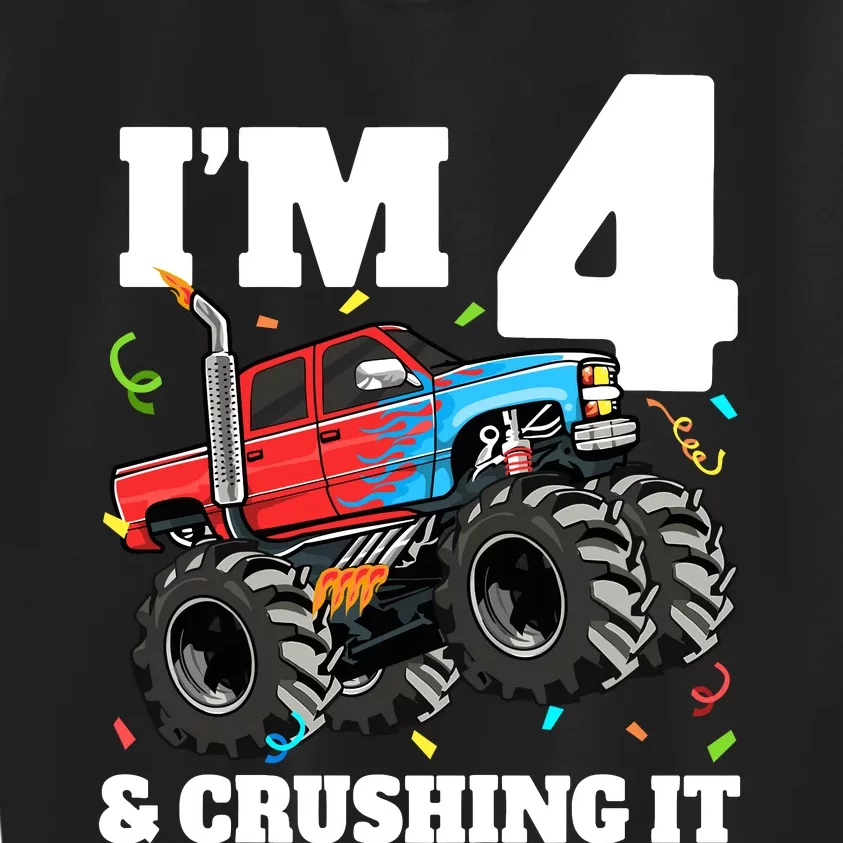 Monster Truck 4th Birthday Boy 4 Four Year Old Kids Sweatshirt