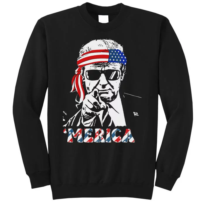 Merica Trump 4th Of July American Flag Tall Sweatshirt