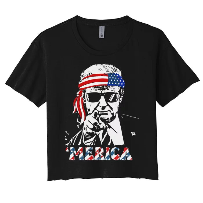 Merica Trump 4th Of July American Flag Women's Crop Top Tee