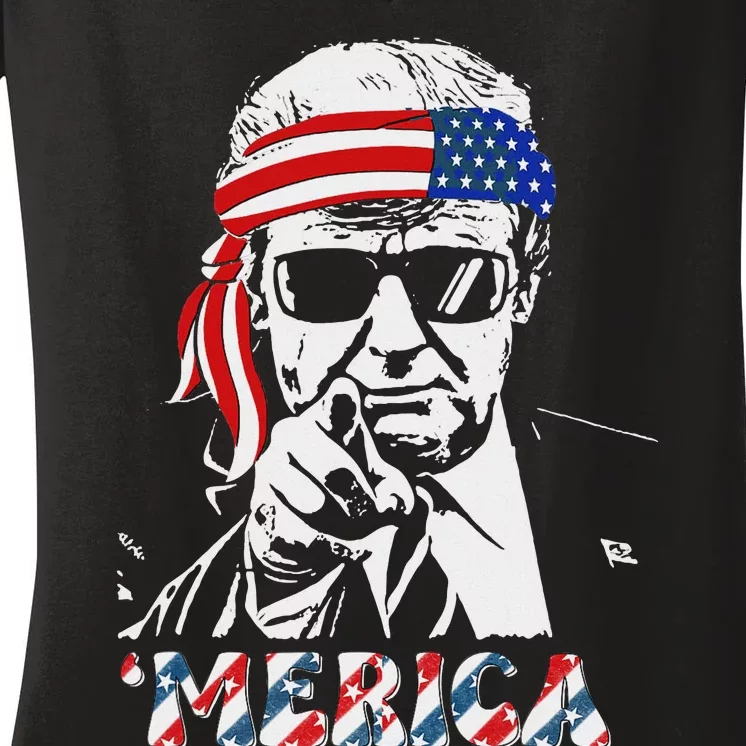 Merica Trump 4th Of July American Flag Women's V-Neck T-Shirt