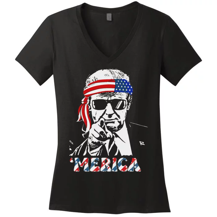 Merica Trump 4th Of July American Flag Women's V-Neck T-Shirt