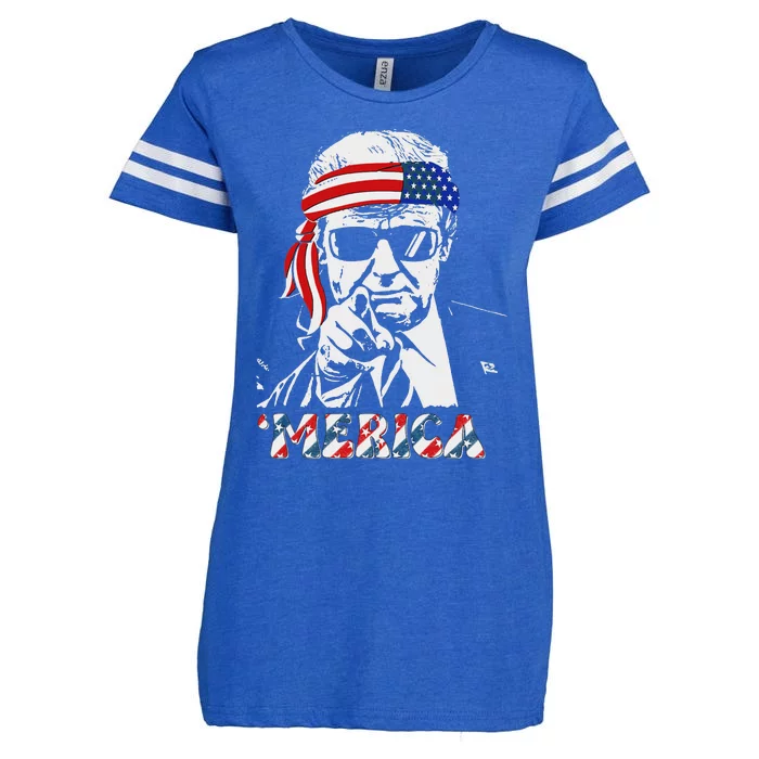 Merica Trump 4th Of July American Flag Enza Ladies Jersey Football T-Shirt