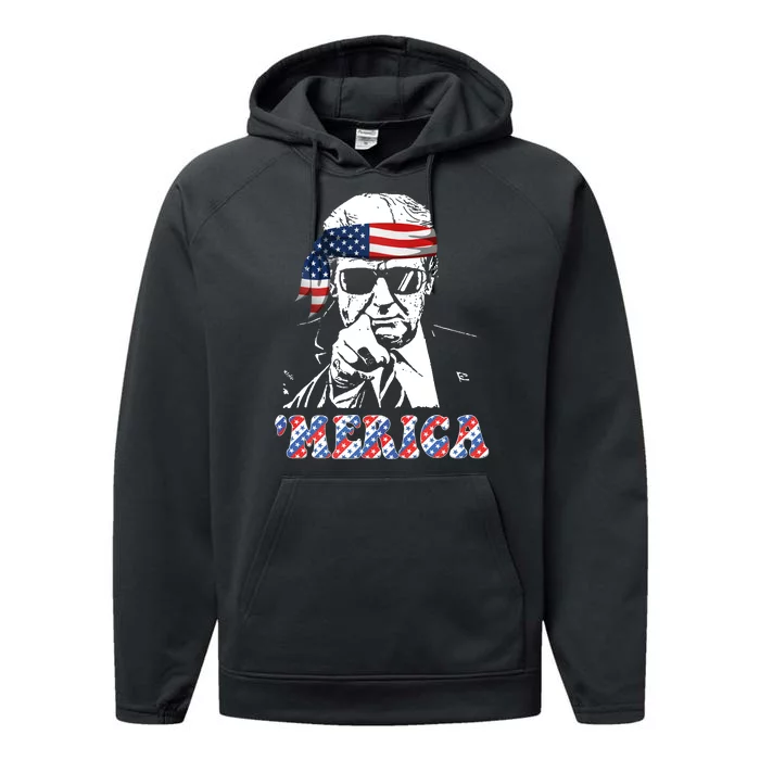 Merica Trump 4th Of July American Flag Festive Performance Fleece Hoodie