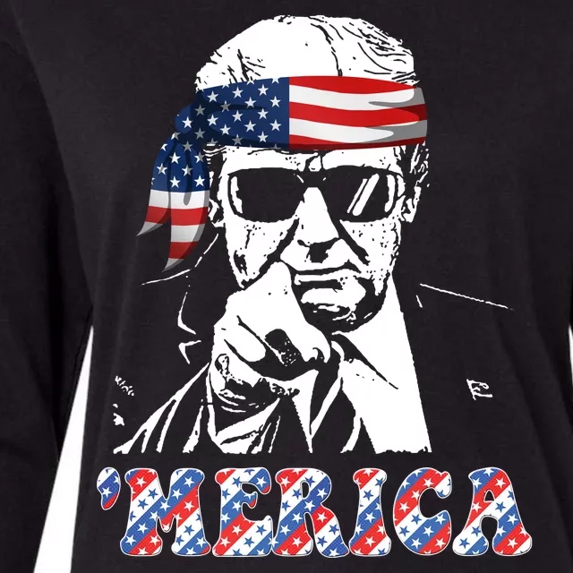 Merica Trump 4th Of July American Flag Festive Womens Cotton Relaxed Long Sleeve T-Shirt