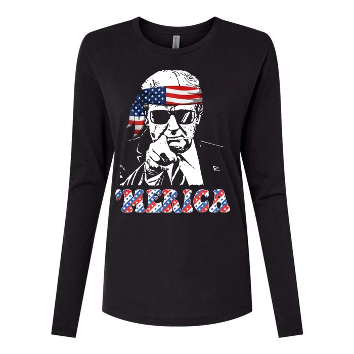 Merica Trump 4th Of July American Flag Festive Womens Cotton Relaxed Long Sleeve T-Shirt