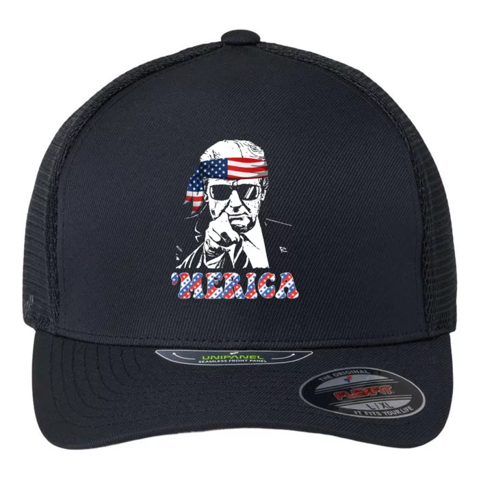 Merica Trump 4th Of July American Flag Festive Flexfit Unipanel Trucker Cap