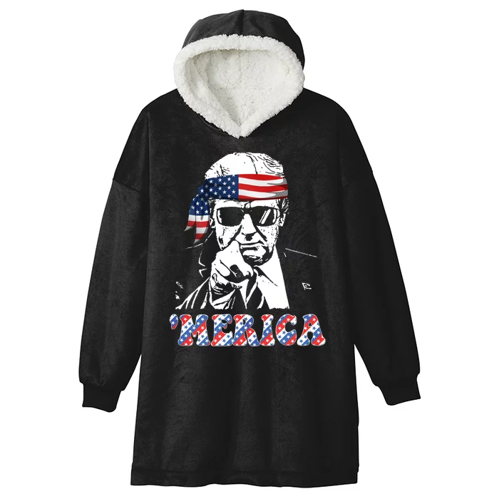 Merica Trump 4th Of July American Flag Festive Hooded Wearable Blanket