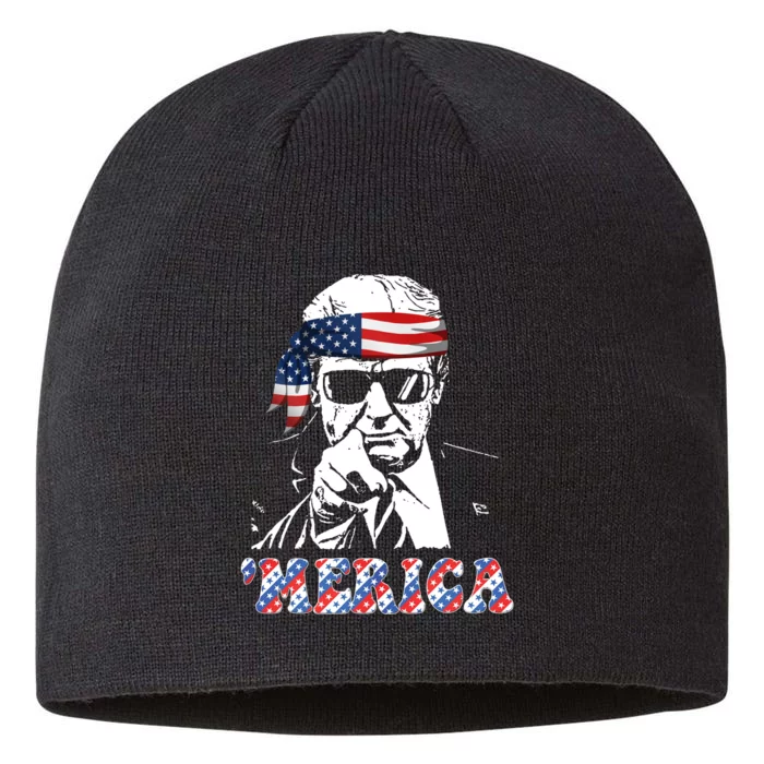 Merica Trump 4th Of July American Flag Festive 8 1/2in Sustainable Knit Beanie