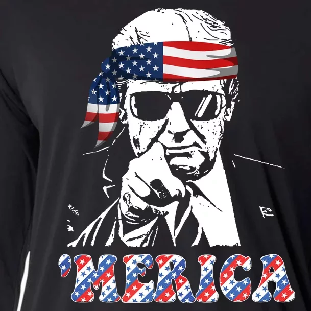 Merica Trump 4th Of July American Flag Festive Cooling Performance Long Sleeve Crew