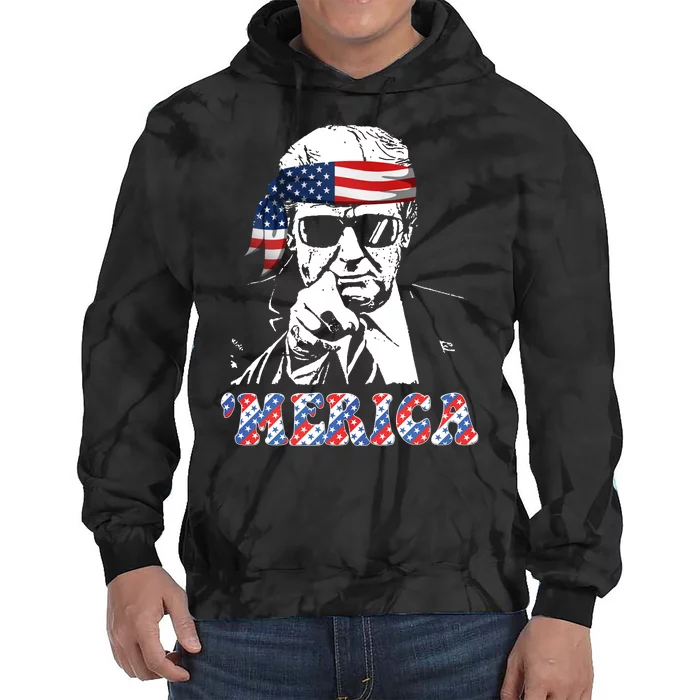 Merica Trump 4th Of July American Flag Festive Tie Dye Hoodie