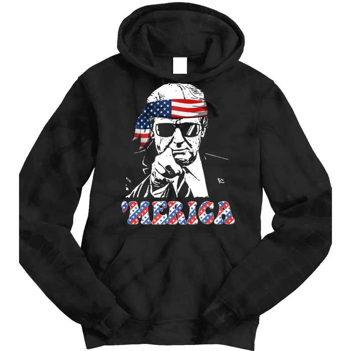 Merica Trump 4th Of July American Flag Festive Tie Dye Hoodie