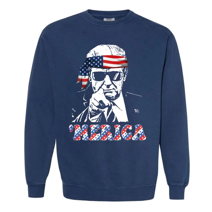 Merica Trump 4th Of July American Flag Festive Garment-Dyed Sweatshirt