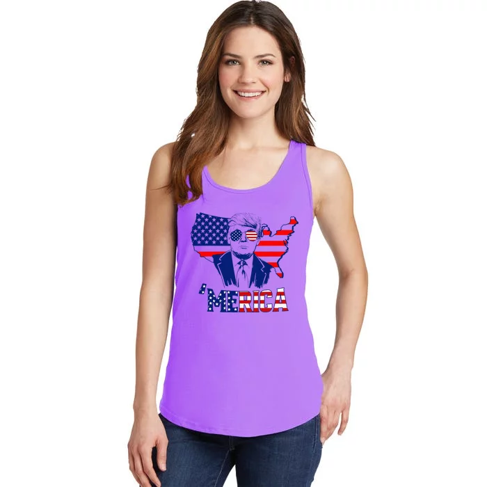 Merica Trump 4th Of July Trump American Flag Ladies Essential Tank