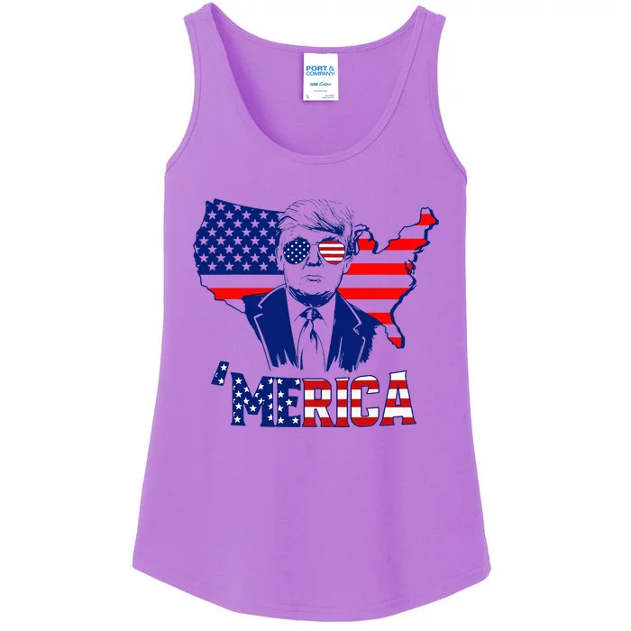 Merica Trump 4th Of July Trump American Flag Ladies Essential Tank