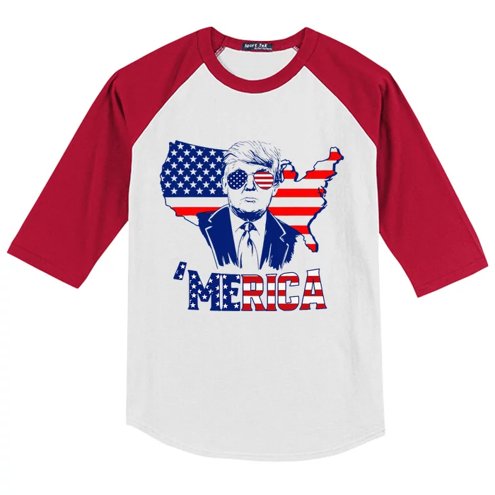 Merica Trump 4th Of July Trump American Flag Kids Colorblock Raglan Jersey