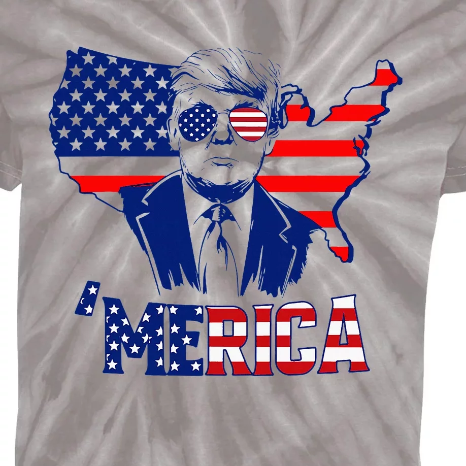 Merica Trump 4th Of July Trump American Flag Kids Tie-Dye T-Shirt