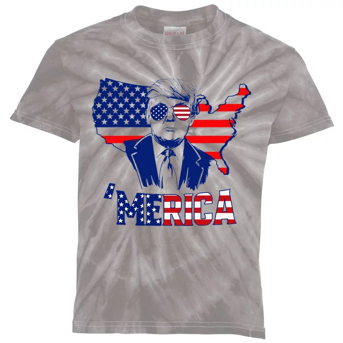 Merica Trump 4th Of July Trump American Flag Kids Tie-Dye T-Shirt