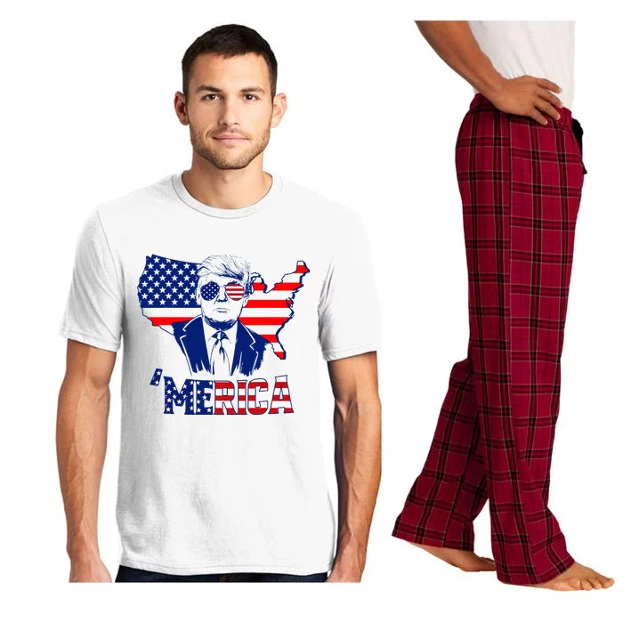 Merica Trump 4th Of July Trump American Flag Pajama Set