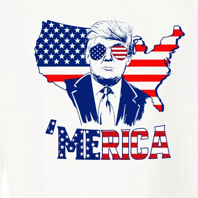 Merica Trump 4th Of July Trump American Flag Cropped Pullover Crew