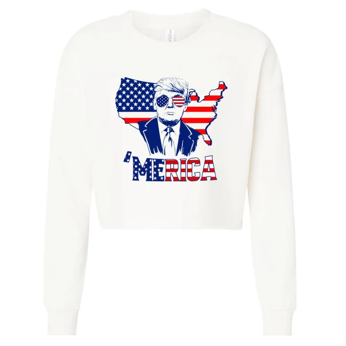 Merica Trump 4th Of July Trump American Flag Cropped Pullover Crew