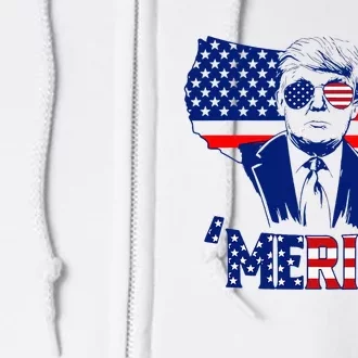 Merica Trump 4th Of July Trump American Flag Full Zip Hoodie