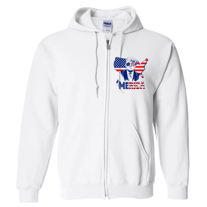 Merica Trump 4th Of July Trump American Flag Full Zip Hoodie