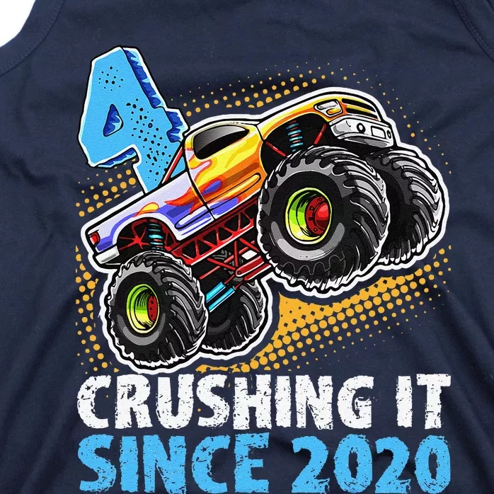 Monster Truck 4 Year Old Boy 4th Birthday Party Born 2020 Tank Top