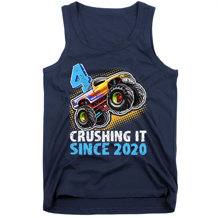 Monster Truck 4 Year Old Boy 4th Birthday Party Born 2020 Tank Top