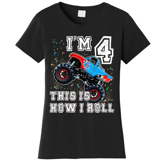 Monster Trucks 4th Birthday Party 4 Years Old Birthday Women's T-Shirt