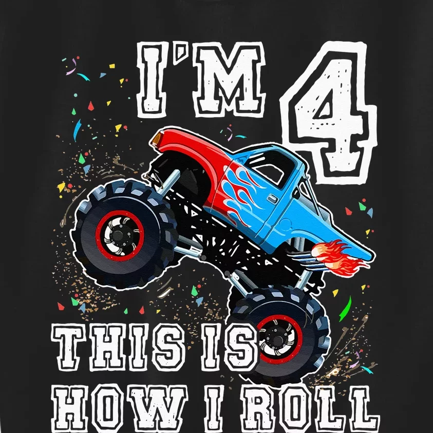 Monster Trucks 4th Birthday Party 4 Years Old Birthday Kids Sweatshirt