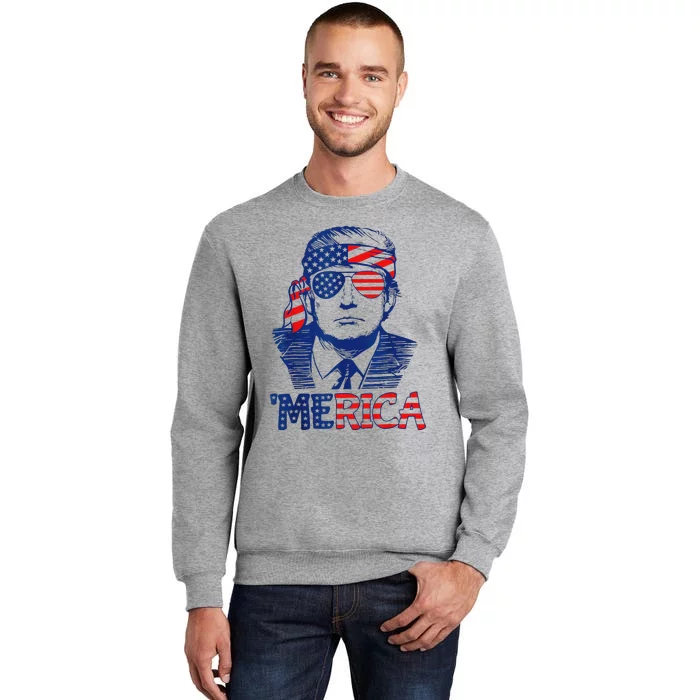 Merica Trump 4th Of July Fun American Flag Design Tall Sweatshirt