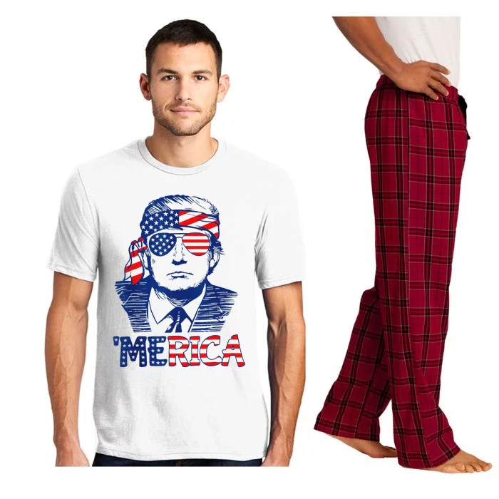 Merica Trump 4th Of July Fun American Flag Design Pajama Set