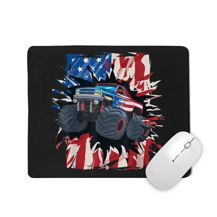 Monster Truck 4th Of JulyBoy American Flag Men USA Mousepad