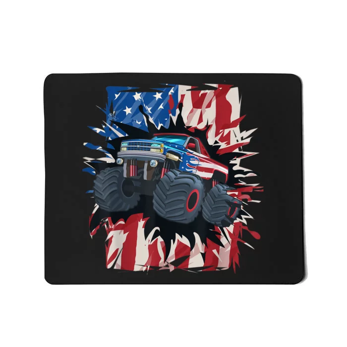 Monster Truck 4th Of JulyBoy American Flag Men USA Mousepad