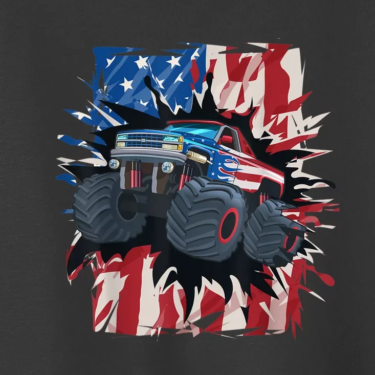 Monster Truck 4th Of JulyBoy American Flag Men USA Toddler T-Shirt