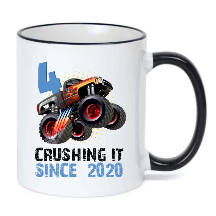 Monster Truck 4 Year Old Crushing It Since 2020 Birthday Black Color Changing Mug