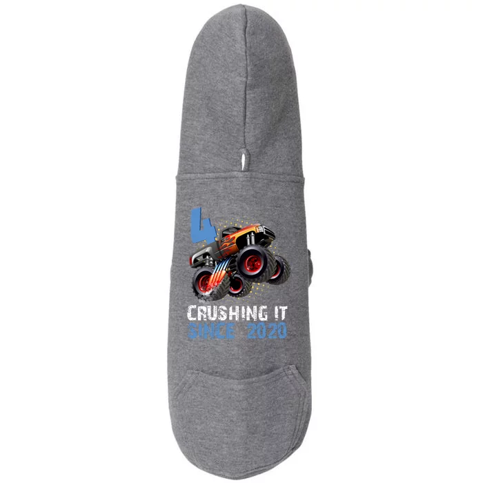 Monster Truck 4 Year Old Crushing It Since 2020 Birthday Doggie 3-End Fleece Hoodie