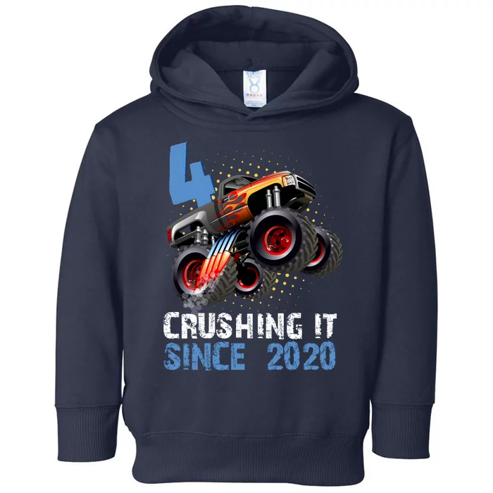 Monster Truck 4 Year Old Crushing It Since 2020 Birthday Toddler Hoodie