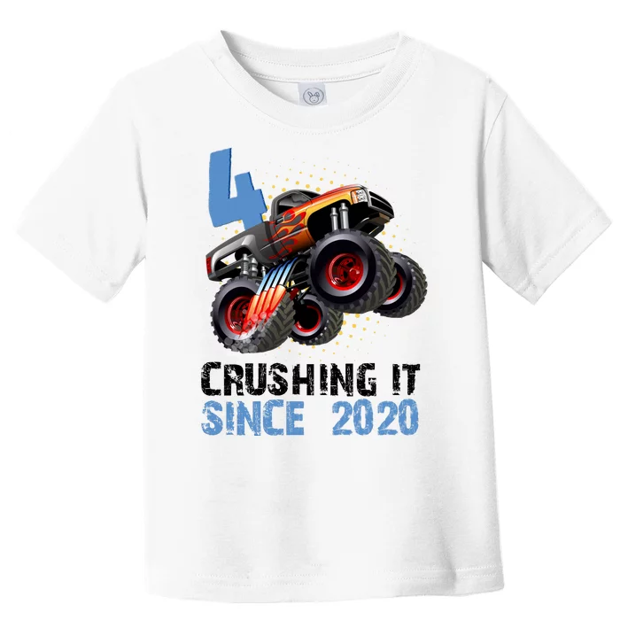 Monster Truck 4 Year Old Crushing It Since 2020 Birthday Toddler T-Shirt