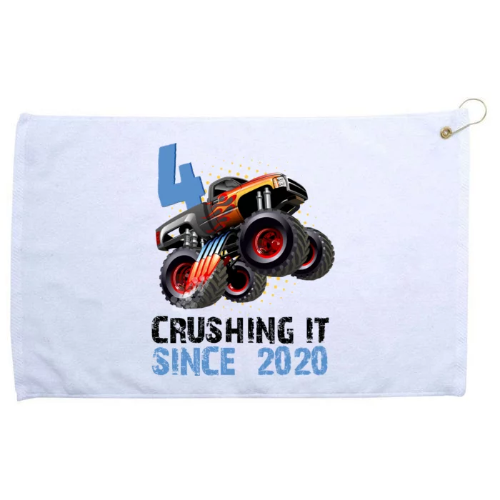 Monster Truck 4 Year Old Crushing It Since 2020 Birthday Grommeted Golf Towel