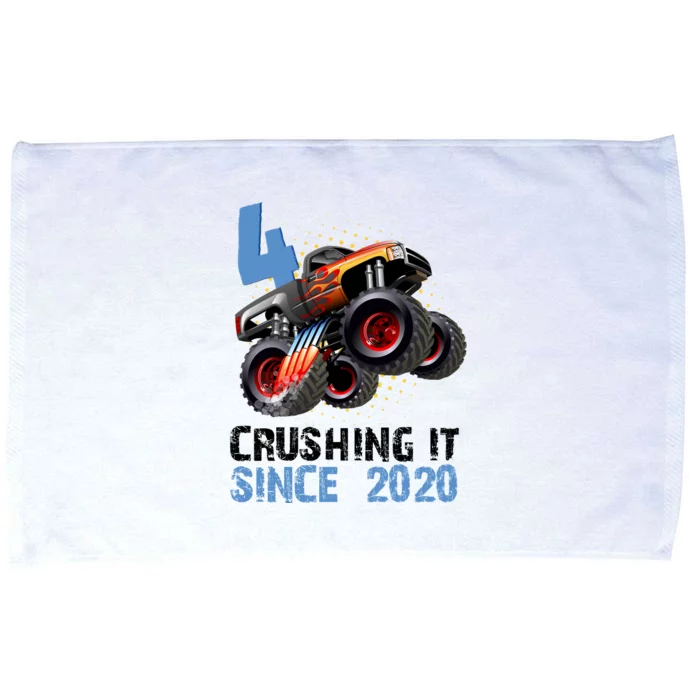 Monster Truck 4 Year Old Crushing It Since 2020 Birthday Microfiber Hand Towel