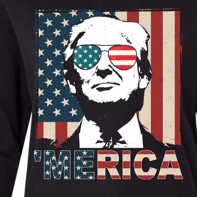 Merica Trump 4th Of July American Flag Republican Womens Cotton Relaxed Long Sleeve T-Shirt