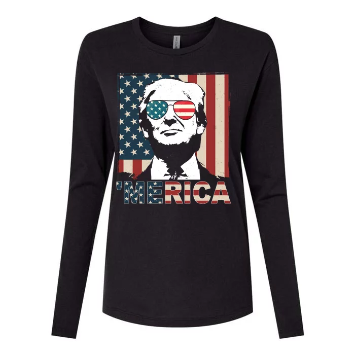 Merica Trump 4th Of July American Flag Republican Womens Cotton Relaxed Long Sleeve T-Shirt