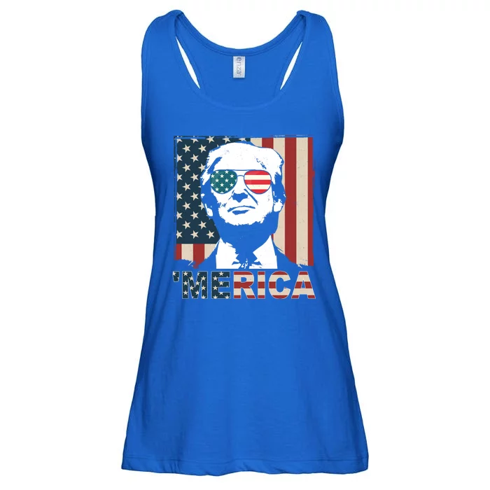 Merica Trump 4th Of July American Flag Republican Ladies Essential Flowy Tank