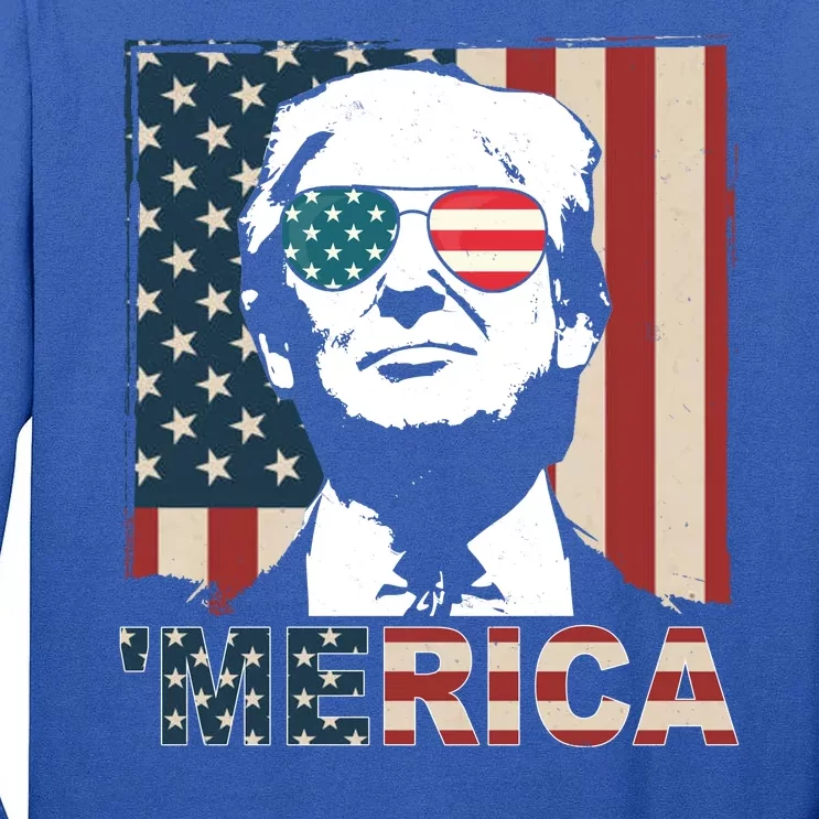 Merica Trump 4th Of July American Flag Republican Tall Long Sleeve T-Shirt