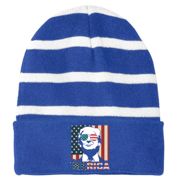 Merica Trump 4th Of July American Flag Republican Striped Beanie with Solid Band