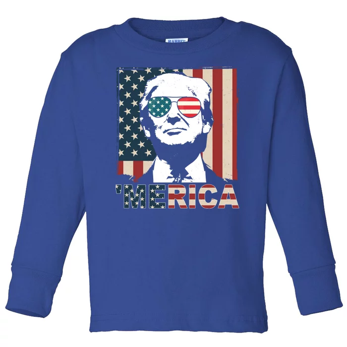 Merica Trump 4th Of July American Flag Republican Toddler Long Sleeve Shirt