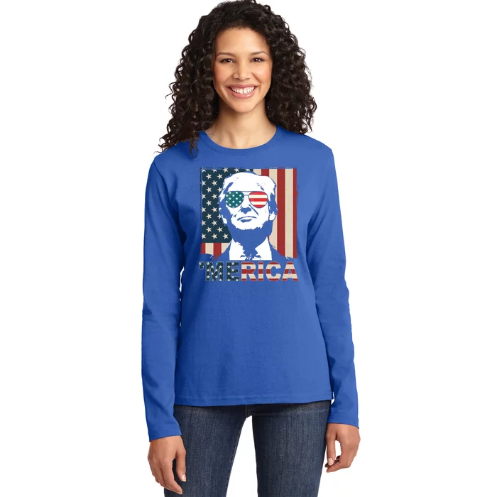 Merica Trump 4th Of July American Flag Republican Ladies Long Sleeve Shirt