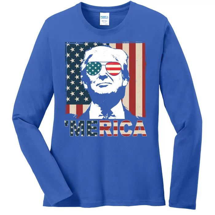 Merica Trump 4th Of July American Flag Republican Ladies Long Sleeve Shirt